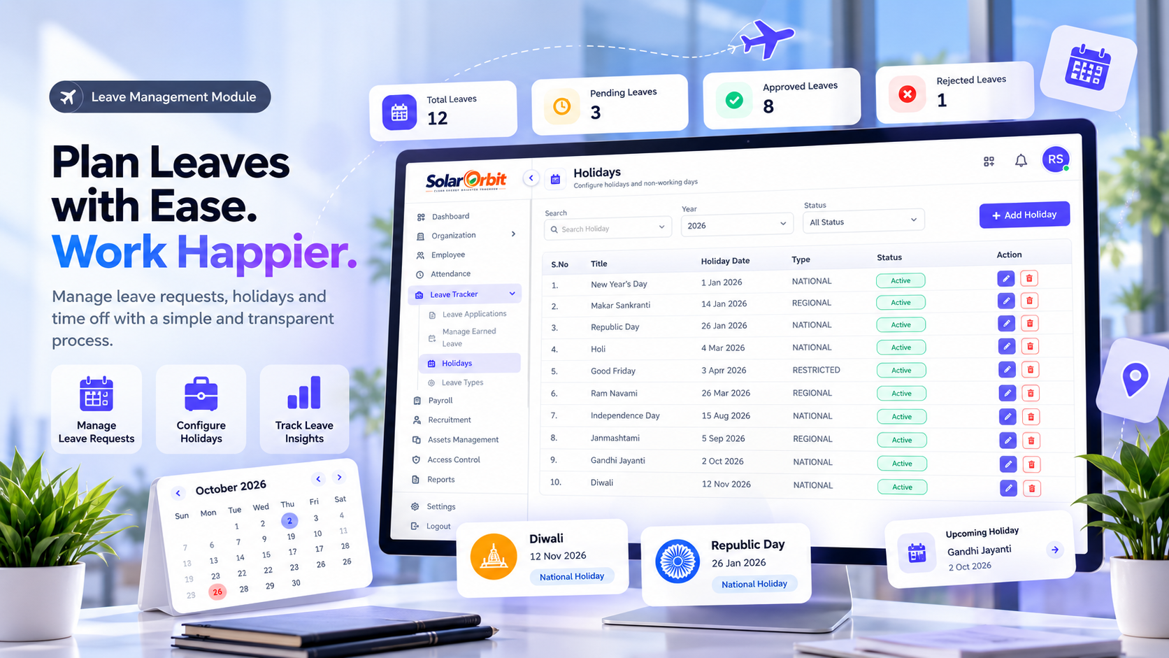 Leave & Holiday Management interface